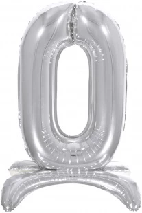 Шар Цифра, 0 на подставке, Серебро